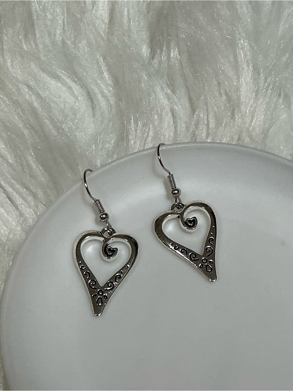 Silver-tone Heart Dangle Earrings